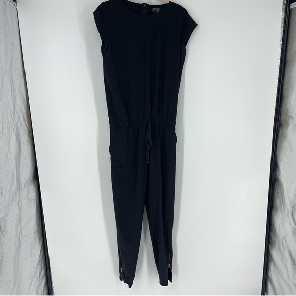 ALBION FIT Short Sleeve Jumpsuit Ankle Zip Elastic Waist Black - Picture 2 of 7